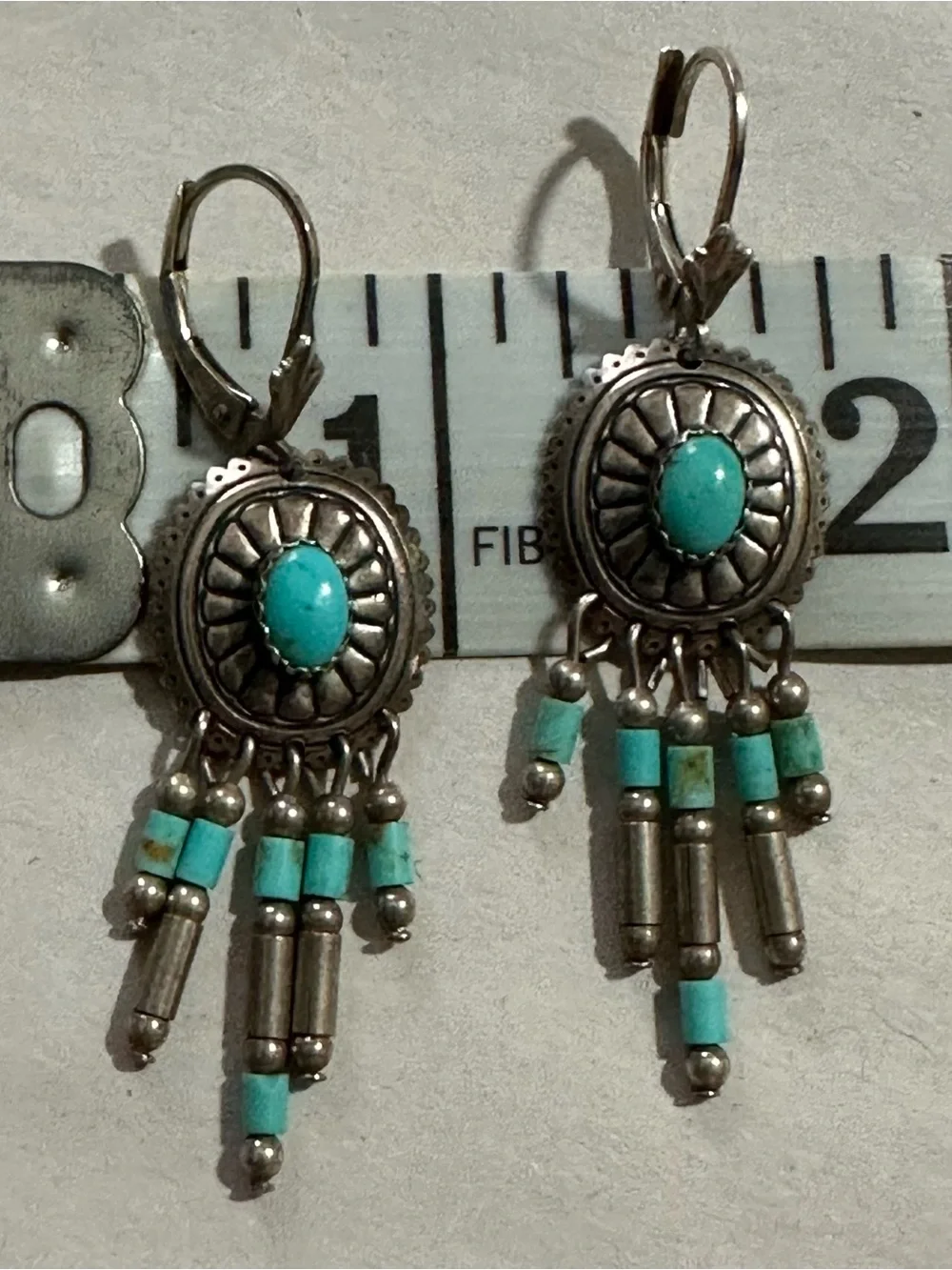 Vtg QT Southwest Sterling 925 Turquoise Dream Catcher Dangle Earring 2” Pierced
